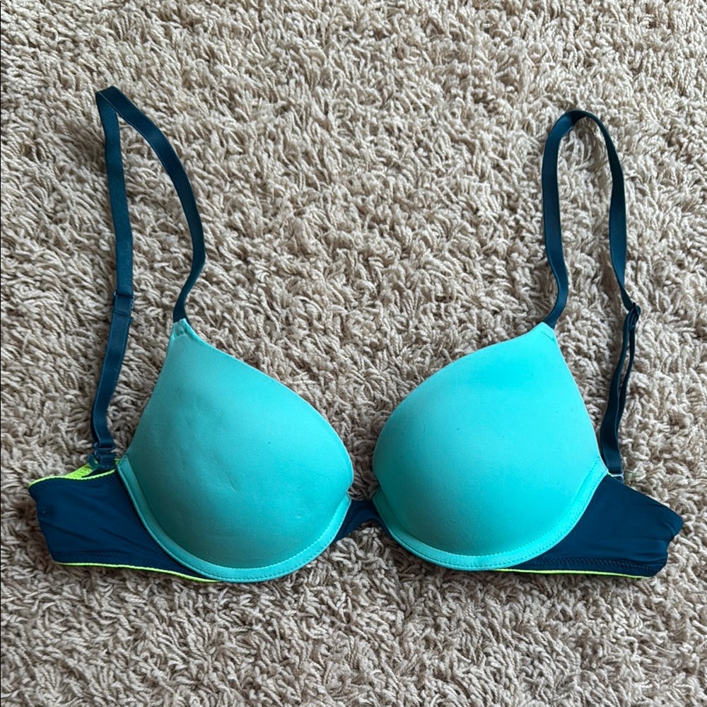 Aqua and Navy Women's Bra